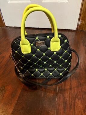 Betsey Johnson Black Satchel with Neon Yellow Accents